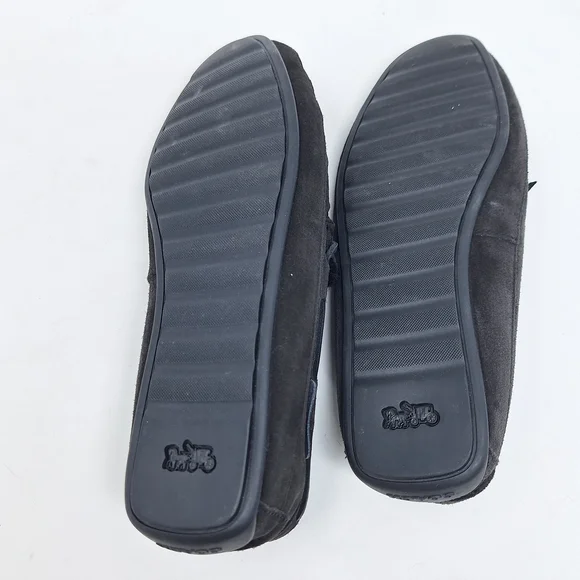 Coach Black Suede Faux Fur Lined Slippers